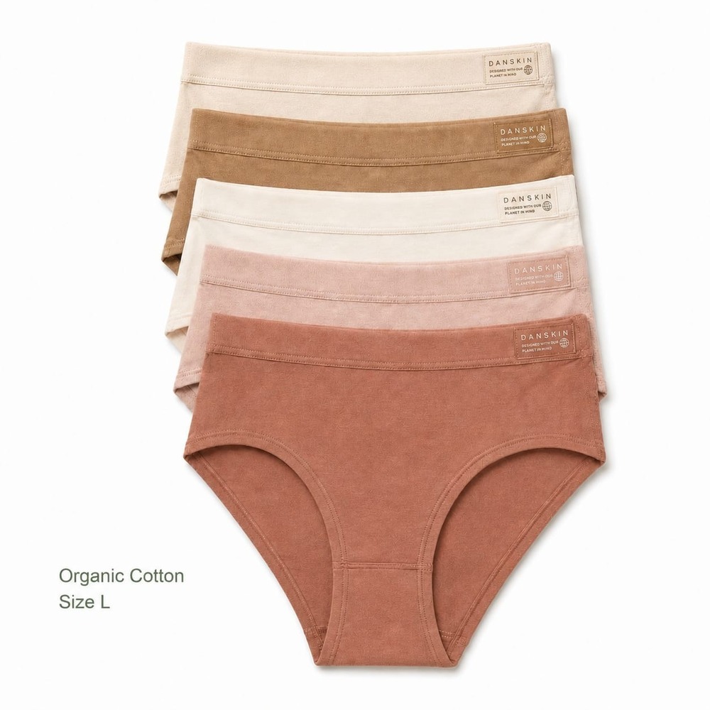 Danskin Women's 5 Pk Organic Cotton Bikini Panties L Assorted Neutral Colors